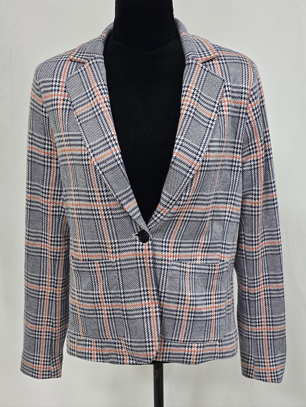 Mod Cloth women M‎ retro style houndstooth one button knit blazer academia